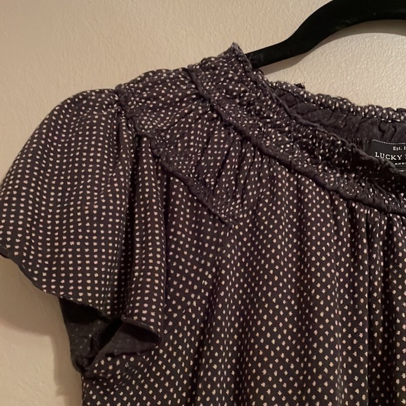 Lucky brand XS black top with brown dots - Picture 7 of 7